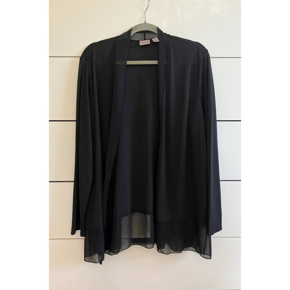 Chicos Easywear Open Front Cardigan Black  Sheer Shrug Elegant Size 3